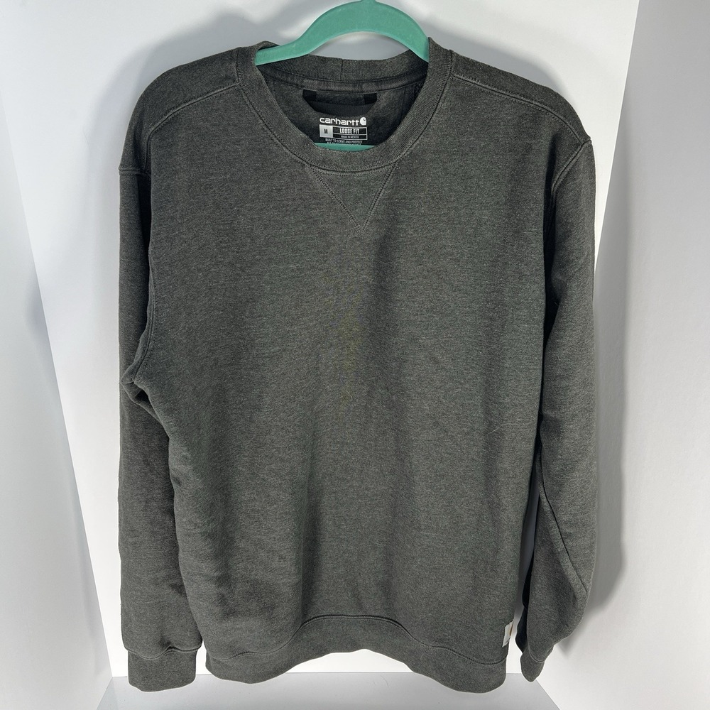 Carhartt Sweatshirt Men's Medium Gray Loose Fit Crewneck Fleece Logo Patch K124